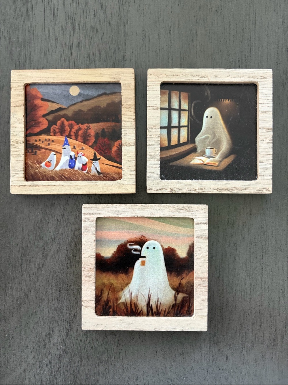 Ghost Mini Magnets Trio - Neutral Wooden Frames